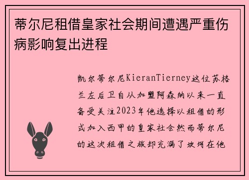 蒂尔尼租借皇家社会期间遭遇严重伤病影响复出进程